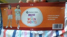 Member's Mark NWT Girls 7/8 2-Pack Woven Shorts Multi Stripe/Tan Elastic Waist