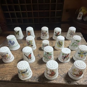 Porcelain Sewing Thimbles Lot - Floral Bird & Butterfly Designs