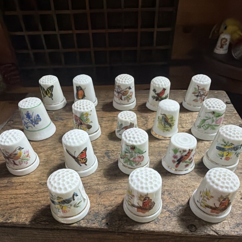Porcelain Sewing Thimbles Lot - Floral Bird & Butterfly Designs