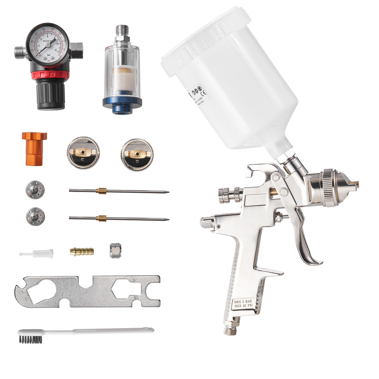 Uimoso LVLP Gravity Feed Air Spray Gun with 3 Nozzles: 1.3/1.4/1.7mm