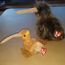 Ty Beanie Babies Beak the Kiwi Bird With His Buddy Counterpart Plush Pair 1998