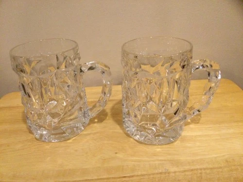 Vintage Tiffany & Co. Crystal Rock Cut Beer Mugs Glasses Set Lot of 2 -Mint