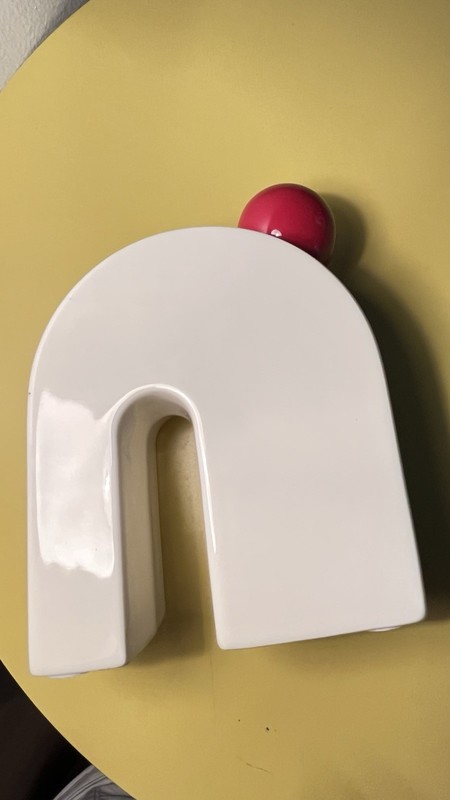 Ceramic Arched Bookend White with Red Ball Accent Modern Abstract 3D Glossy