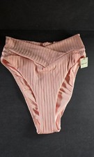 Aerie Swim Bottom Womens Small Pink High Waisted High Cut Cheeky Ribbed Bikini