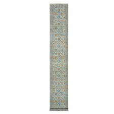 2'6"x17'10" Light Blue Sultanabad Reimagined Hand Knotted Pure Wool Runner Rug