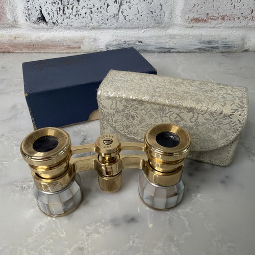Vintage La Scala Theater Binoculars Opera Glasses Mother of Pearl w/ Box & Case