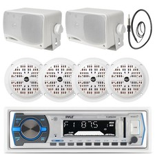 6.5" Marine 120W Speakers,Antenna, Pyle White Bluetooth USB Radio, 3.5" Speakers