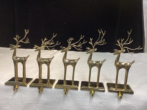 5 Contemporary Reindeer Christmas Stocking Holders- Heavyweight Metal- Brass?
