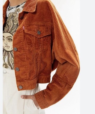 Levi's Womens Rust Brown Corduroy Cropped Short Lightweight Jacket Size M
