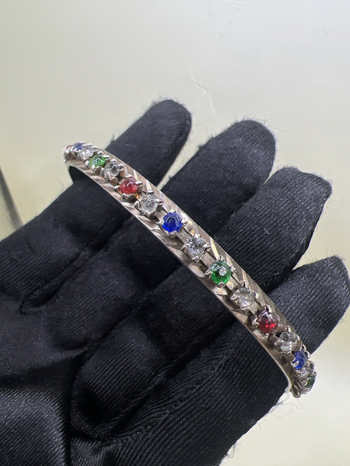 Antique Edwardian Solid Silver Paste Stone Bangle… - image 6