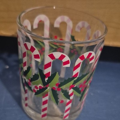 Arcoroc Clear Glass Shot  glass Candy Cane Holly Christmas Decorated