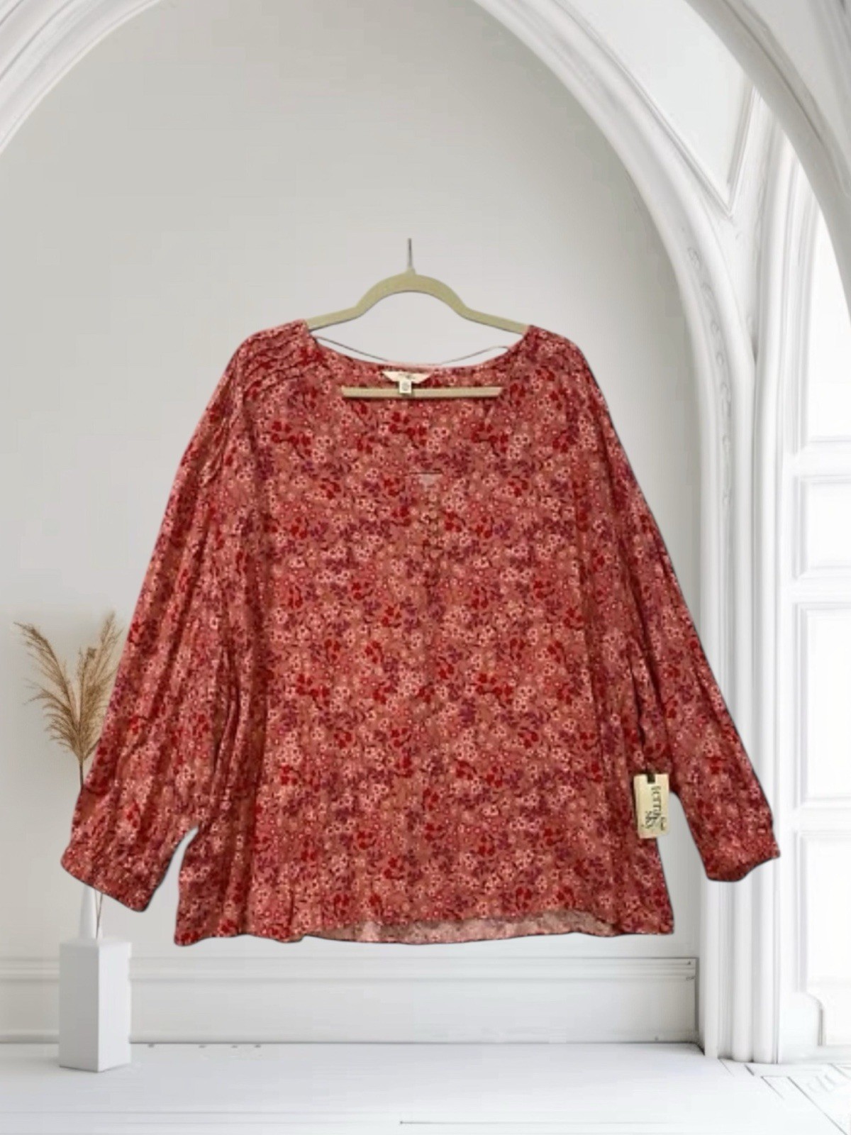 Terra & Sky Women’s Pink Floral V Neck Top Size 1X 16W 18W Fall Casual Chic NWT