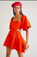 Free People Cross of Sunlight Mini Dress  Small  Tango Tangerine
