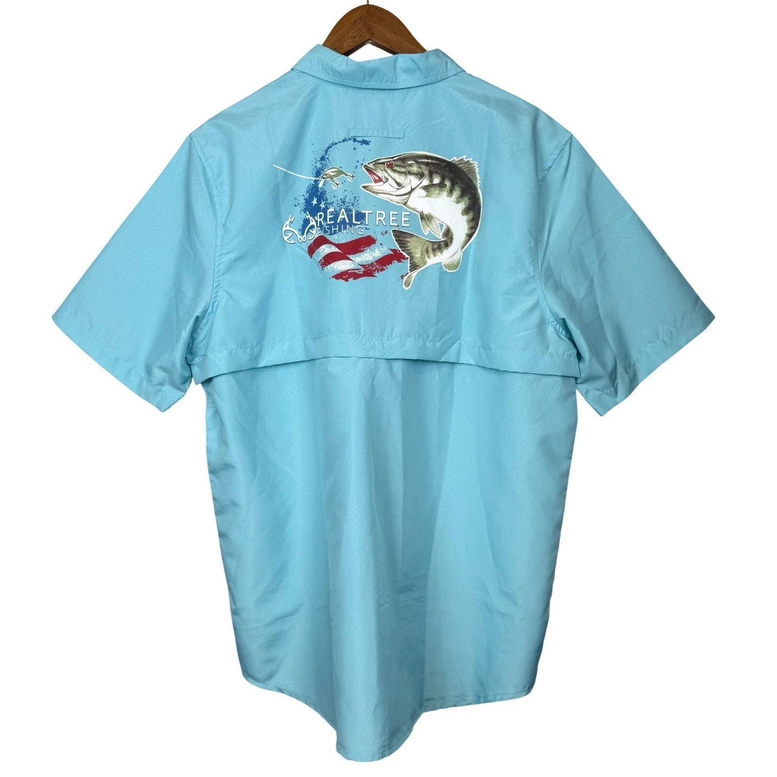 Mens Vented Fishing Shirt Large Bass Graphic Gorpcore Angler Hiking Outdoors