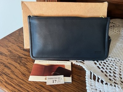 Vintage Coach 90s Peacock Blue Leather Skinny Case Cosmetic Zip