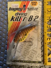 Vintage Bagley Killer B2 II DARK CRAYFISH Crank Bait NOS NEW  Lure OLD