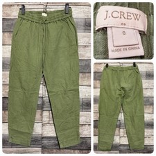 J Crew Linen Cotton Drawstring Pants Women’s 0 Green (Inseam 25) Cuffed