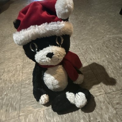 Jellycat Black & White Cat Plush Stuffed Animal with Santa Hat and Scarf