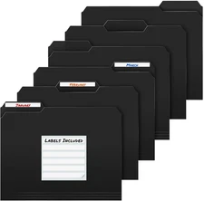 Dunwell Plastic Black 3-Tab Folders, (6 Pack), Sturdy 1/3 Tab File Folders for 8