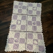 2227   Handmade Crocheted Baby Blanket 31”×52” inches Purple & White