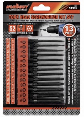 HORUSDY 13-teiliges langes Torx-Schraubendreher-Bit-Set S2 Stahl magnetisch T5-T40 3 Zoll