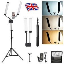 45W Dimmable Double Arm LED Light Tripod Stand Kit Video Studio Phone Holder UK 