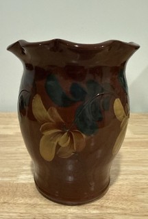 RARE Signed Eldreth Pottery Redware Salt Glaze Stoneware Crock Container Vase