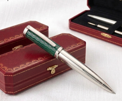 Cartier グリーン 万年筆 Cartier Santos de Cartier Ballpoint Sign Pen Green Silver Limited