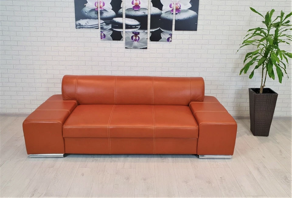 Cognacfarbe Echtleder Sofa Couch 100% Echtes Leder Rindsleder Große Farbauswahl - Bild 2 von 4