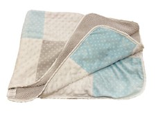 Just Born Baby Plush Minky Star Gray Sherpa Yellow Aqua White Squares Blanket