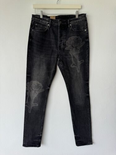new Ksubi mens stretch denim jean chitch 32 faded black grey kut out print rose