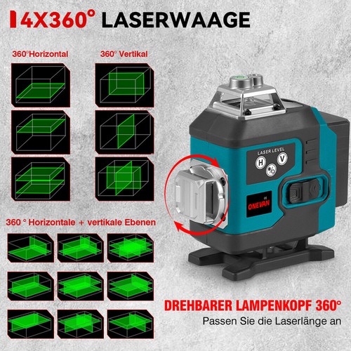 16 Line Laser Level 360° Kreuzlinienlaser Selbstnivellierend Wasserwaage +Stativ - Bild 5 von 13