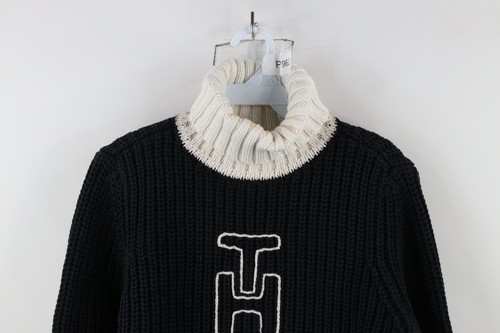 Vtg 90s Tommy Hilfiger Women L Heavyweight Chunky Ribbed Knit Turtleneck Sweater - Picture 2 of 11