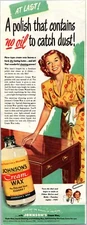 1948 Mag.Print Ad:Johnson's Cream Wax-" At last a polish that contains no Oil"-L