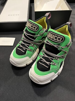 GUCCI FLASHTREK NEON BLACK HIKING SNEAKERS SHOES GG 7 MENS US 7.5 ALL AUTHENTIC