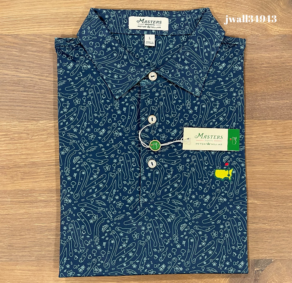 2026 MASTERS by Peter Millar Course Design Performance Tech Golf Polo Shirt Navy