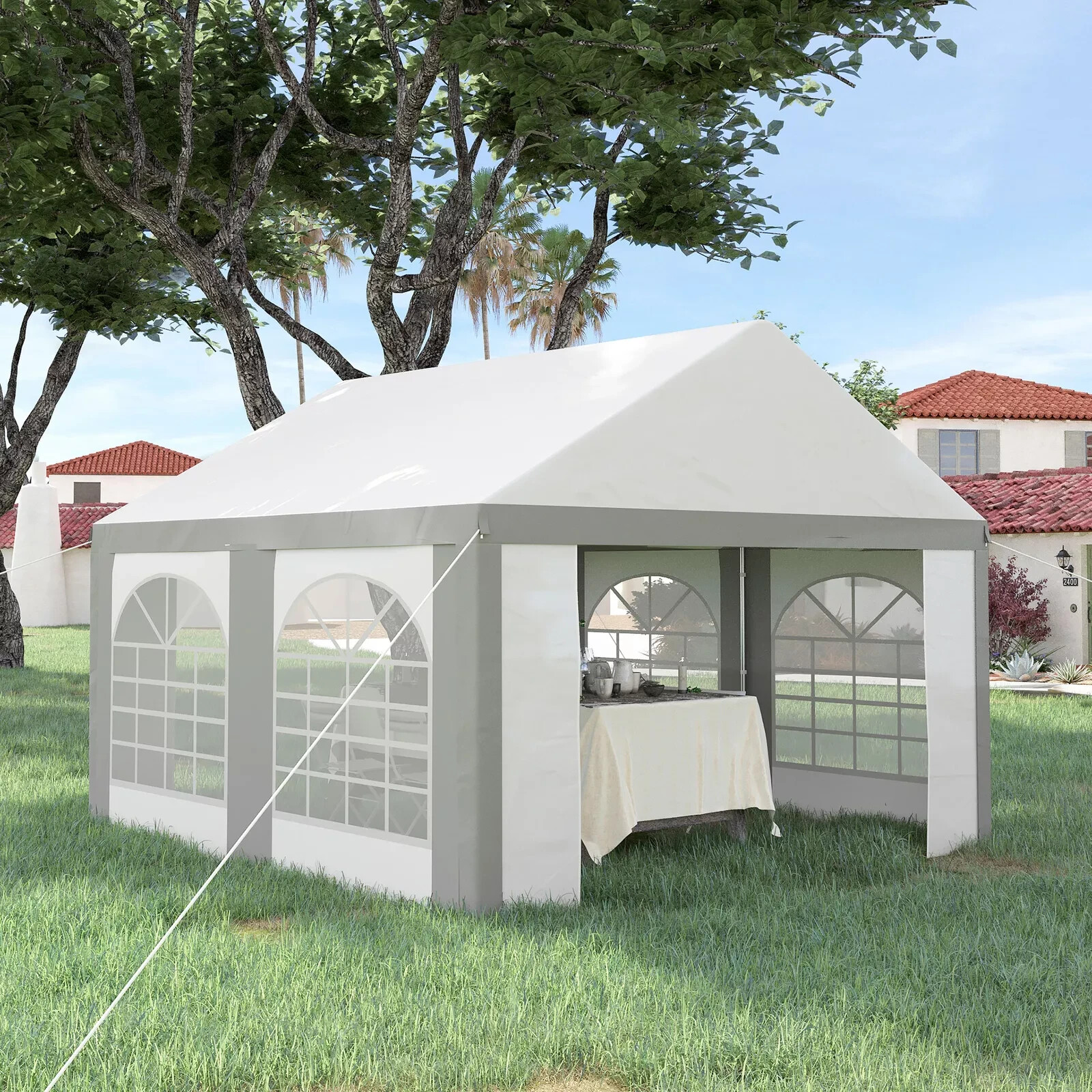 4 x 4m Party Tent, Marquee Gazebo with Sides, Windows and Double Doors