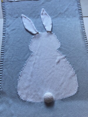 Apero Knitted Blanket Light blue/White bunny 3D accent 51.5Hx 24 L- Adorable-