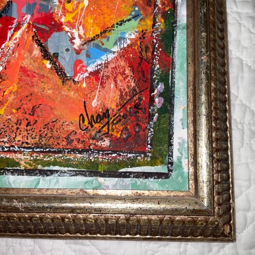 VINTAGE 90s abstract original hand painted PAINTING by C.Cole running portrait - Picture 4 of 8