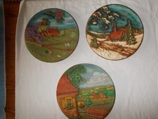 Set 3 1980 Byron Molds 4 Seasons Hand Painted 3D Ceramic Decorative Wall Plates
