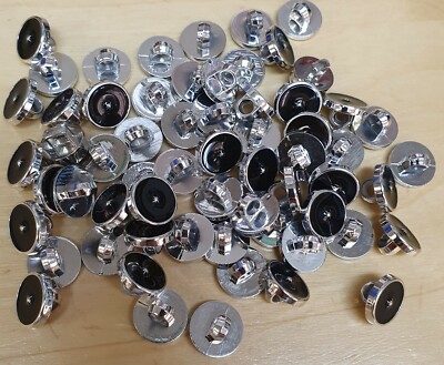 Silber/Schwarz Flachschaft Knopf - 10er Pack - 18L/12mm - B1398