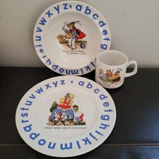 Vtg WOOD SONS ENGLAND Child Baby Plate, Bowl Cup Alphabet Nursery Rhymes