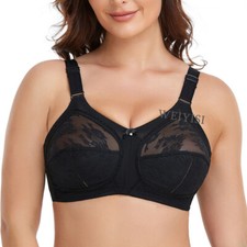 UK Ladies Plus Size Bra Firm support Non wired Non Padded Lace Full Cup Bra C-GG