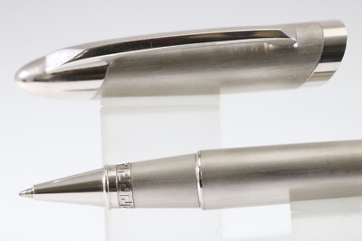 Vintage Versace Brushed Platinum Tintenroller, (neue Mine montiert)