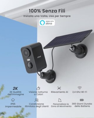 Telecamera di sicurezza solare senza fili Xega, telecamera di videosorveglianza PTZ 2K WiFi, visione notturna a colori, rilevamento umano PIR | Leroy Merlin