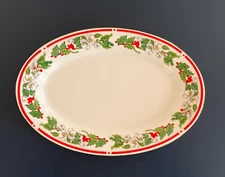 LYNN'S FINE CHINA "ST. MARIA" CHRISTMAS HOLLY PATTERN OVAL 14" PLATTER EC 1990S