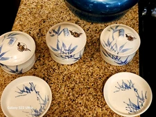 Japanese Pottery Covered Bowl Dish Bamboo