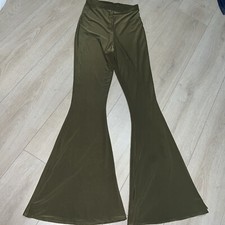 Pretty Little Thing Green Flared Trousers Size 8