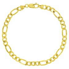 Italian 10k Yellow Gold Semi-Solid Figaro Chain Bracelet 8" 5mm 3.5 grams