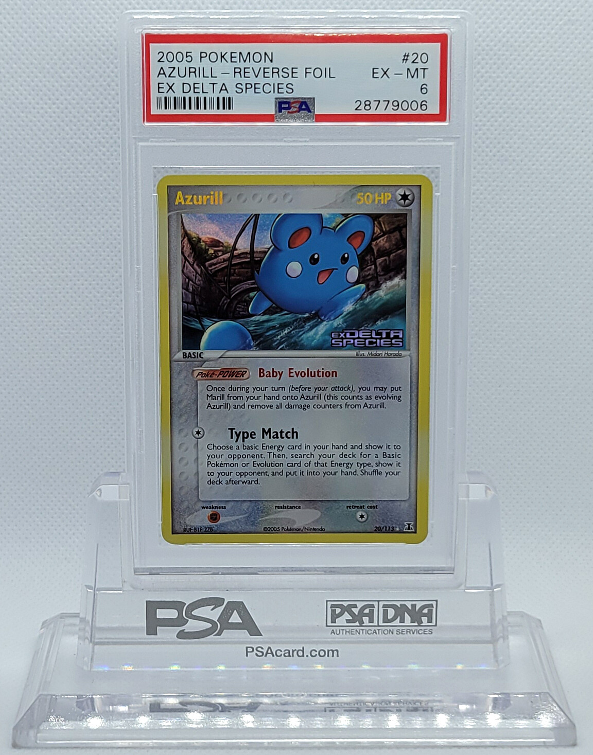 POKEMON DELTA SPECIES AZURILL #20 REVERSE RARE HOLO FOIL CARD PSA 6 EX-MT #*